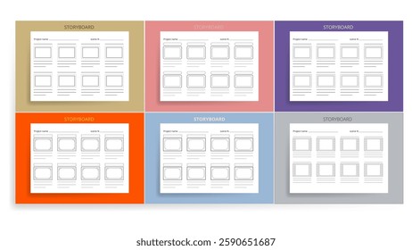 Storyboard Sheet Isolated Vector Background Set