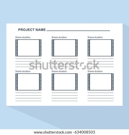Storyboard template in form of a film. Scenario for media production. Flat vector cartoon illustration. Objects isolated on a white background. ストックフォト © 