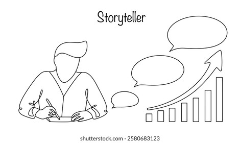 A storyteller is dedicated to creating original stories to grow businesses. Author of various works that help promote a brand or product. Hand drawn modern profession. Vector illustration.