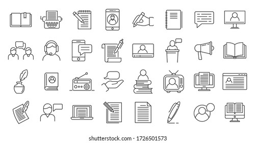 Storyteller icons set. Outline set of storyteller vector icons for web design isolated on white background