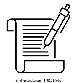 Storyteller writing paper icon. Outline storyteller writing paper vector icon for web design isolated on white background