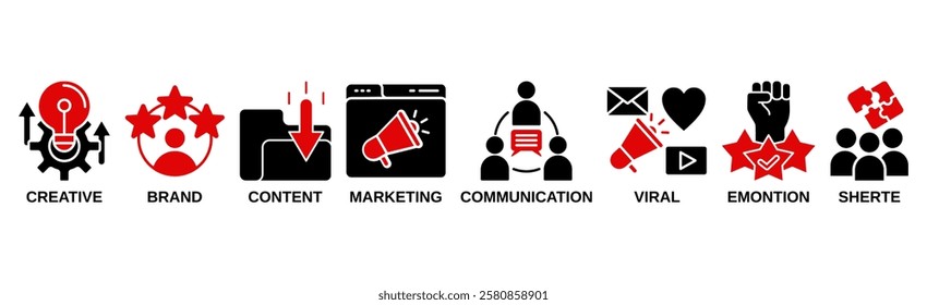 Storytelling banner web icon vector illustration concept with icon of creative, brand, content, marketing, communication, viral, emotion, and share