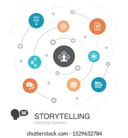 storytelling colored circle concept with simple icons. Contains such elements as content, viral, blog