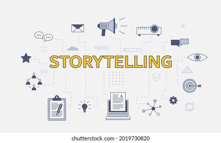 storytelling concept with icon set with big word or text on center