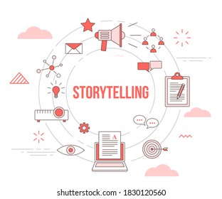 storytelling concept with icon set template banner with modern orange color style and circle shape