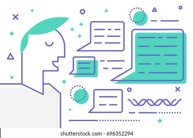 Storytelling concept illustration by a man telling stories with line elements