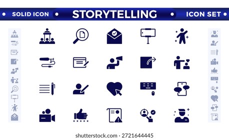 Storytelling and content creator solid icon, creative campaign among blog audience, article, and typewriter of author. Storytelling thin solid icons set vector illustration.