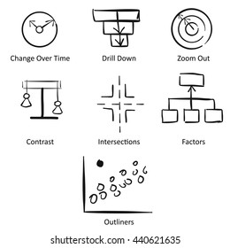 Storytelling with Data Concept Workflow Design, Hand drawn Vector Icons