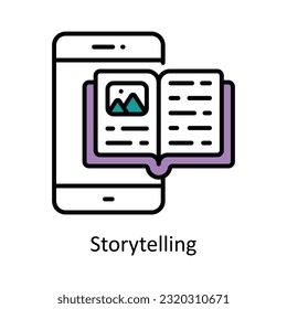 Ilustración de diseño de iconos de esquema rellenado de storytelling. Símbolo de marketing digital sobre archivo EPS 10 de fondo blanco