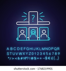 Storytelling Game Neon Light Icon. Outer Glowing Effect. Entertaining Family Pastime, Recreation. Game Night Activity Sign With Alphabet, Numbers And Symbols. Vector Isolated RGB Color Illustration