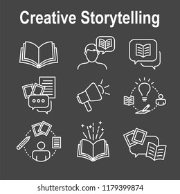 Storytelling Icon With Photo, Speech Bubbles, And Person Telling A Brand Or Advertising Story