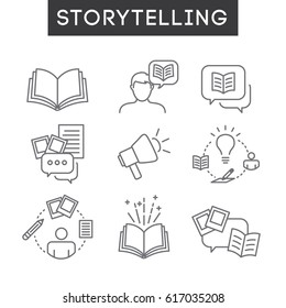 Storytelling Icon Set With Speech Bubbles And Books