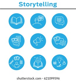 Storytelling Icon Set with Speech Bubbles and Books