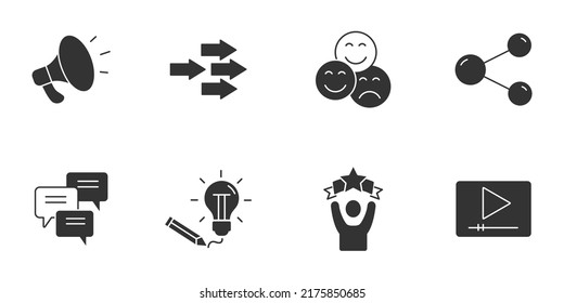 Iconos de narración configurados. Símbolo de paquete de narración de historias elementos vectoriales para web de infografía