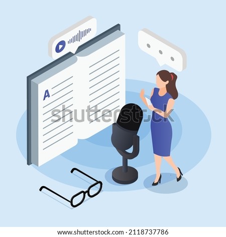 Storytelling online isometric 3d vector illustration concept banner, website, landing page, ads, flyer template