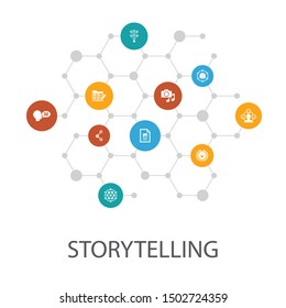 storytelling presentation template, cover layout and infographics. content, viral, blog, icons