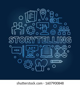 Ilustración azul del contorno circular del concepto del Vector de Storytelling sobre fondo oscuro
