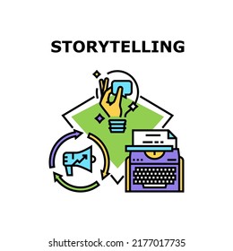 Concepto de icono del vector de narración. Escribir Idea Y Escribir Historias En Equipo De Escritura. Artículo De Periodista Que Cuenta Y Escribe Artículos De Periódico. Ilustración de color de ocupación de la creatividad