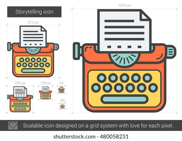 Storytelling vector line icon isolated on white background. Storytelling line icon for infographic, website or app. Scalable icon designed on a grid system.