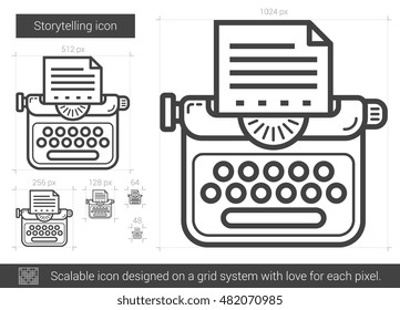 Icono de línea vectorial de storytelling aislado en fondo blanco. Icono de línea de narración para infografía, sitio web o aplicación. Icono escalable diseñado en un sistema de cuadrícula.