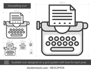 Geschichtenerzählende Vektorgrafik Symbol einzeln auf weißem Hintergrund. Storytelling-Line-Symbol für Infografik, Website oder App. Skalierbares Symbol, das auf einem Gittersystem entworfen wurde.