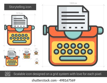 Icono de línea vectorial de storytelling aislado en fondo blanco. Icono de línea de narración para infografía, sitio web o aplicación. Icono escalable diseñado en un sistema de cuadrícula.