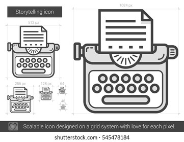 Storytelling vector line icon isolated on white background. Storytelling line icon for infographic, website or app. Scalable icon designed on a grid system.