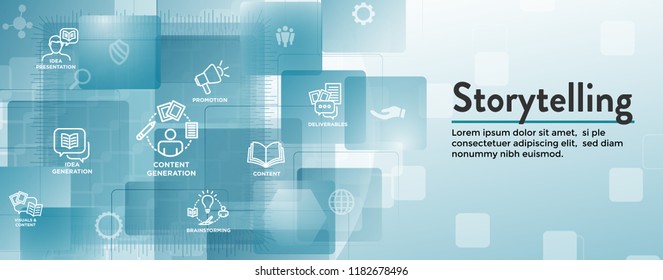 Storytelling Web Banner & Icon Set with Writing, speech bubbles, etc 