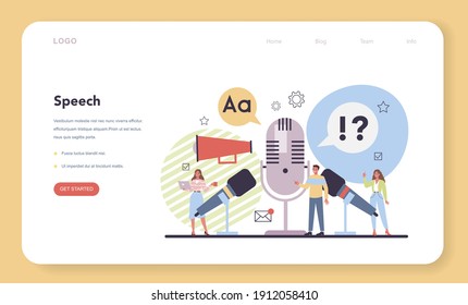 Storytelling web banner or landing page. Professional speechwriter or journalist. Idea of creative people and profession. Copywriter creating text for media. Isolated vector illustration