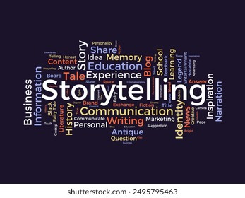 Storytelling wordcloud template. Literature concept vector background.