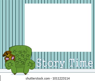 Storytime Sign Banner With Big Armchair And Teddy Bear