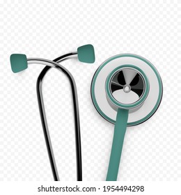 Stothoscope 3d render. Medical equipment. Health care banner concept. Diagnostics of heart and lung health. Vector