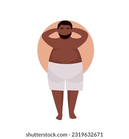 Stout African-American man in underwear on white background