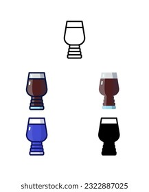 Stout beer glass. Home brewer Equipment and raw material icons. vector