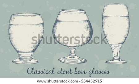 Stout beer glasses collection sketch style vector illustration