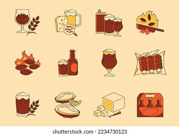 stout beer and pairing menu with pint of beer, roasted malt, fresh oyster, sharp cheddar cheese and barbecue ribs,