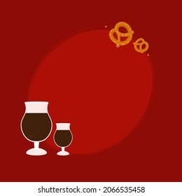 Stout beer and pretzels oval frame, card template, background for drink and beverage design.