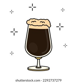 Stout foamy beer full cup icon for bar, restaurant, pub, liquor store. Cold dark alcoholic beverage. Vector with editable color and stroke.