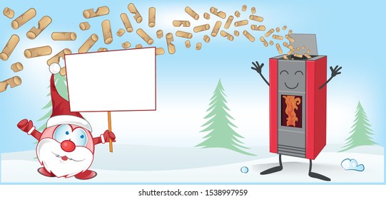 stove christmas mascot with santa claus cartoon