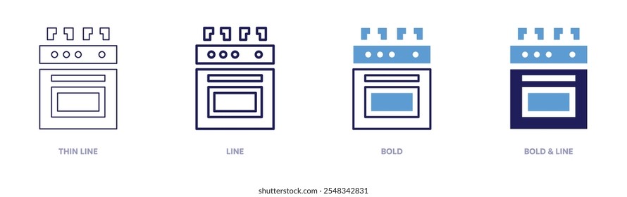 Stove for cooking icon in 4 different styles. Thin Line, Line, Bold, and Bold Line. Duotone style. Editable stroke.