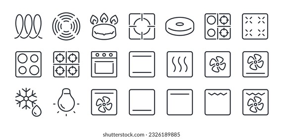 Stove, cooktop, oven related editable stroke outline icons set isolated on white background flat vector illustration. Pixel perfect. 64 x 64. svg