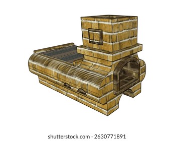 Stove, element of Russian hut, for cooking, for baking bread, for bathing, 3D model