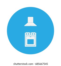 Stove and extractor. Flat, blue, plate. Vector
