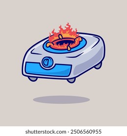 Herd mit Feuer Cartoon Vektorsymbol Illustration. Food Object Icon Concept Isolated Premium Vector. Flacher Cartoon-Stil