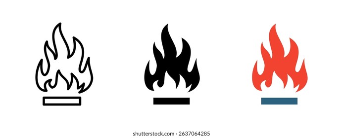 Stove flaming icon. Gas stove burner with rising flame vector illustration. Symbol of heat, combustion and kitchen appliance. Cooking energy and ignition safety sign. Gas heating pictogram.