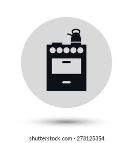 Stove icon, black vector symbol with shadow