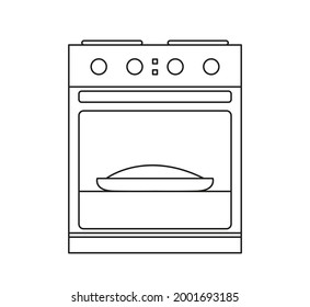 Stove icon on white background. Kitchen equipment. Vector illustration. Line art oven icon