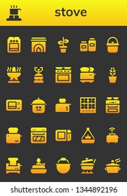 stove icon set. 26 filled stove icons.  Collection Of - Stove, Cooker, Fireplace, Pot, Pots, Oven, Camping gas, Toaster, Microwave, Burner, Microwave oven