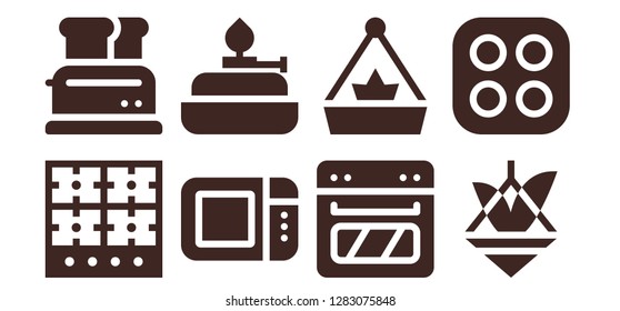  stove icon set. 8 filled stove icons. Simple modern icons about  - Burner, Toaster, Microwave oven, Oven, Pot, Stove