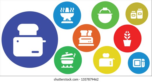 stove icon set. 9 filled stove icons.  Simple modern icons about  - Toaster, Oven, Pot, Pots, Microwave oven